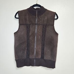 Designer Studio Originals Womens Suede Sweater Vest Brown Knit Size Medium